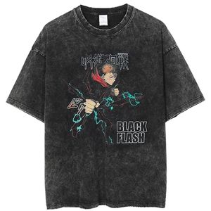 Anime Jujutsu Kaisen graphique t-shirt hommes Harajuku Hip Hop Vintage t-shirts lavés pour surdimensionné 100 coton Streetwear t-shirt 220602