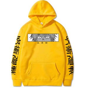 Anime Jujutsu Kaisen Hoodies Gojo Satoru Sweatshirt Harajuku Streetwear Hip Hop Pullover Unisex Y211122