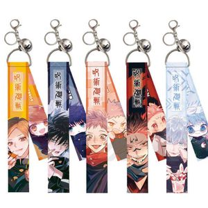 Anime Jujutsu Kaisen Lanyard Strap Keychain Cartoon Figure Gojo Satoru Yuji Itadori Streamer Bag Pendant Key Ring Y0901