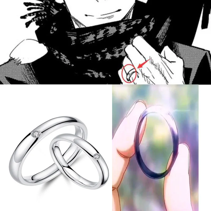 Anime jujutsu kaisen yuta okkotsu rika pierścienie dla mężczyzn srebrny kolor biały kryształ miłośnicy pierścienia fanów biżuterii imprezowej