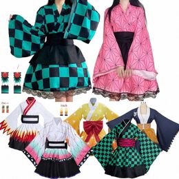 Anime Kamado Tanjirou Cosplay Costume pour femmes Nezuko japonais Lolita Dres Maid Kimos Halen Carnaval Tenues U2DI #