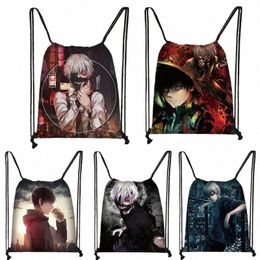 Anime Kaneki Ken Tokyo Ghoul DrawString Sac Student Schoolbag Cool Mini Backpack Teenager Sac de voyage Boys Girls Bookbag S9mn #