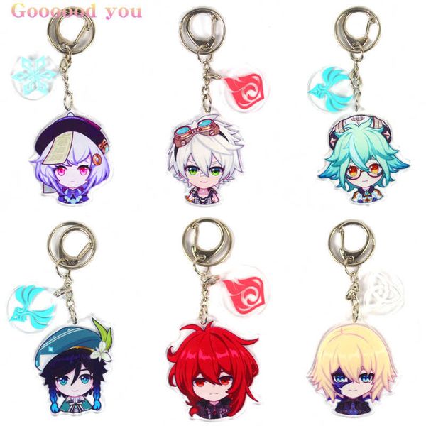 Anime Llaveros Genshin Impacto Acrílico Llavero Accesorios Catoon Figura Diluc Keqing Klee Bolsa Colgantes Amigos Regalo al por mayor Y0728