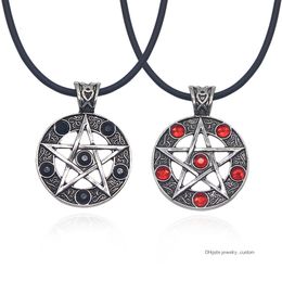 Anime kuroshitsuji pentagram pendentif collier rouge noir cristal rond chain de chaîne en cuir unisexe cosplay bijoux color4084349