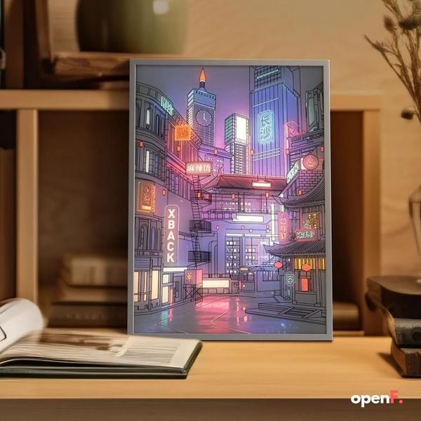 Anime LED hermosa ciudad vista nocturna luz pintura HD imagen n bisel enchufe USB atenuación romántica decoración del hogar lámpara 240220