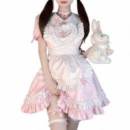 Anime Lolita Cosplay Robe, Fato de empregada, Robe rose, Cute Girl Maid Dr, Costume de femme de chambre, empregadas usam uniforme, Robes de mangas curtas b8g4 #