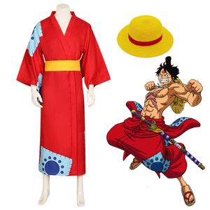 Anime Luffy Cosplay Costume Monkey D. Luffy Cosplay Kimono Wano Country Luffy vêtements chapeau Costume Halloween Costumes pour hommes femmes cosplay