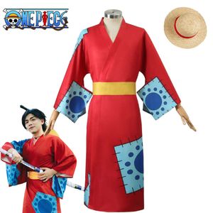 Anime Luffy Cosplay Monkey D. Luffy Cosplay Kostuum Red Kimono Straw Hat Volledig Set Halloween Carnival Party -kostuum voor Adultcosplay