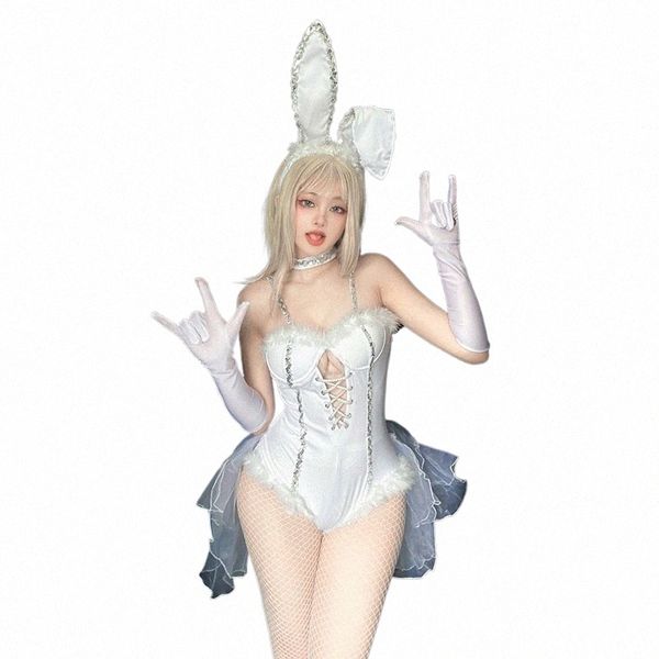 Anime Maid Cosplay Costume Femmes Sexy Blanc Body Chapeaux Gants Costume Bunny Girl Mignon Parti Uniforme Costume De Pâques m1Rs #