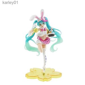 Anime Manga 22 CM Anime Hatsune Miku linda chica Kaii pvc Modelo Muñeca Figuras Orejas de conejo Recoger adornos Juguetes de Navidad regalos para niñas yq240325