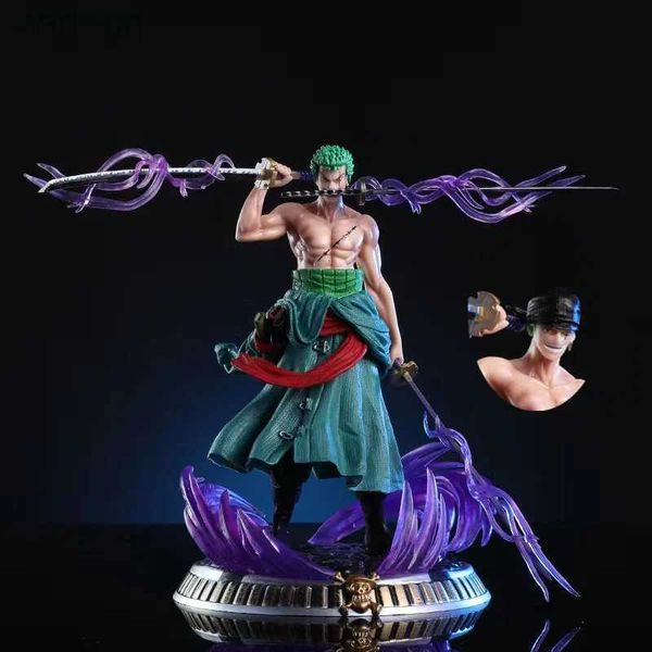 Anime Manga 23 cm Figura de una pieza Gk Dream Roronoa Zoro Tres cuchillos Flujo Doble cabeza PVC Modelo Colgante Estatua Garaje Kit Juguete Muñeca Regalo 240401