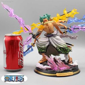 Anime Manga 25 cm One Piece Roronoa Zoro Figura Gk Anime Figurilla Tres cabezas y seis brazos Nueve cuchillos Flujo Ashura Zoro Pvc Estatua Modelo Juguetes L230717