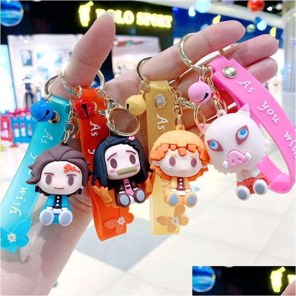 Anime Manga 4 Designs Cartoon Demon Slayer Nezuko Pvc 3D Porte-clés Double Face Figure Pendentif Agatsuma Zenitsu Porte-clés Drop Deliver Dhapk