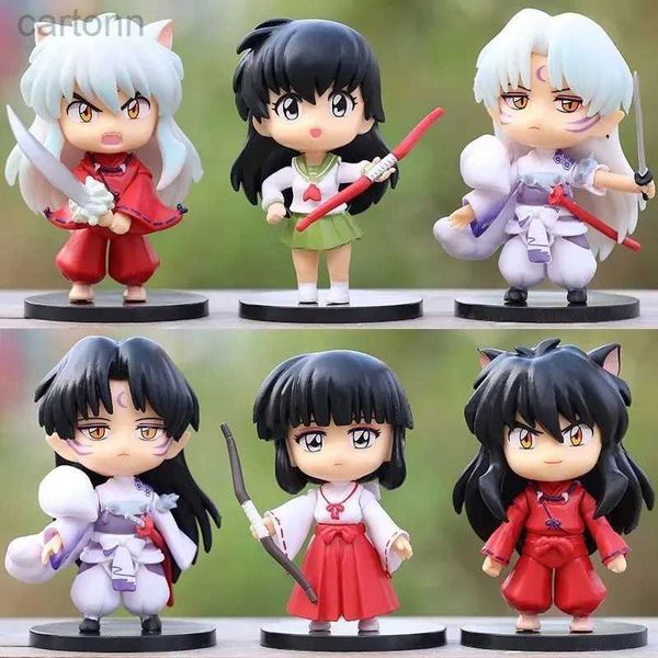 Anime Manga 6 pièces/1 ensemble figurine Inuyasha Higurashi Kagome Miroku Sesshoumaru Action Q Version jouets Pvc modèle poupée cadeaux pour enfants 240401