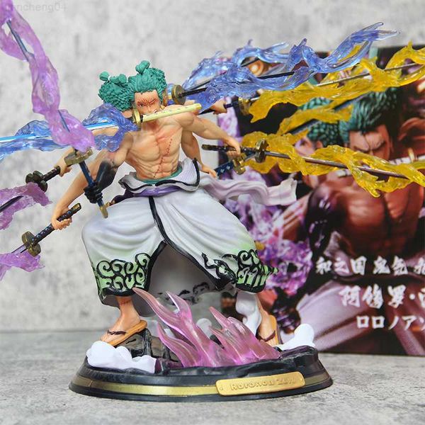 Anime Manga Anime One Piece Asura Zoro Action Figure Ghost Island Kimono Zoro Poupée À Trois Têtes À Six Bras Gk Ornement Lumineux Modèle Cadeau Jouets L230717