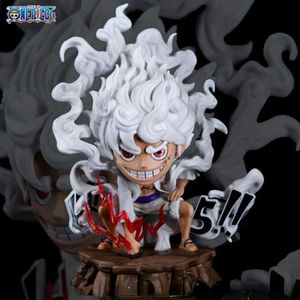 Anime Manga Anime One Piece Luffy Gear 5 Figurita Q Versión Sun God Nikka Escena en cuclillas 16 cm PVC Figuras de acción Modelo Juguetes para niños Regalos L230717