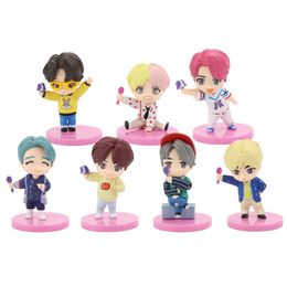 Anime Manga Bangtan Boys Groups 7PCSSet Kpop RM Jin Suga Jhope Jimin v Jungkook Doll Toys Action Figuur Star Idol Cute Army Figurine 230213