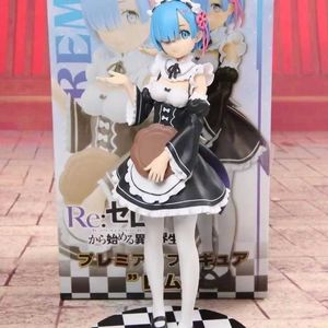Anime Manga Blue Hair Service Girl Image Rem Cake Assis Toy Modèle Joue Doll Toy Toy Sculpture Boîte décorative Packagingl2404