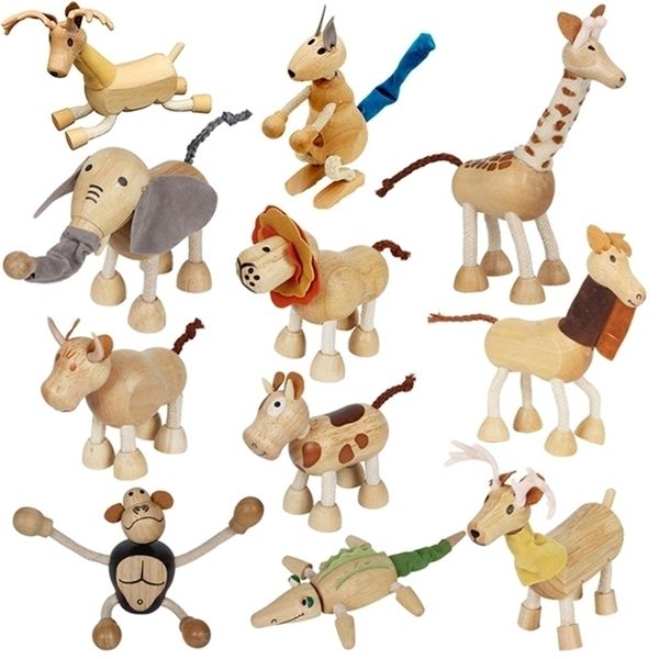 Anime Manga Enfants Simulation Animal Sauvage Modèle Poupée Jouet Éléphant Singe Vache Girafe Lion Tigre Ours En Bois Eonal Jouet Pour Enfants 220923