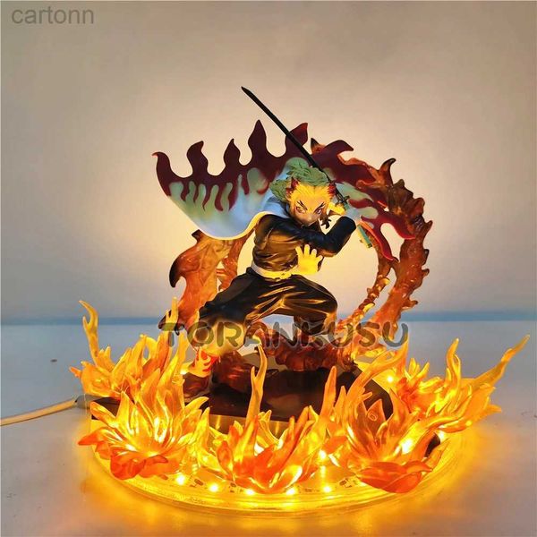 Anime Manga Demon Anime Figuras Rengoku Kyoujurou Fire Led Escena DIY PVC Figura de acción Juguetes para niños Kimetsu no Yaiba Doll 14 cm 240401