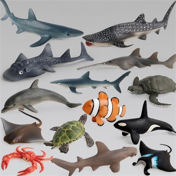 Anime Manga Ocean Sea Life Simulación Animal Modelo Conjuntos Tiburón Ballena Tortuga Cangrejo Delfín Acción Juguetes Figuras Niños Eonal Colección Regalo 220923