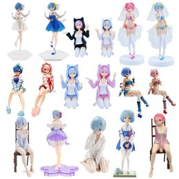 Anime Manga Rem Re Zero Kawaii Girls Pyjamas Life Images in verschillende Worlds Chair PVC Series Model Toys 230410