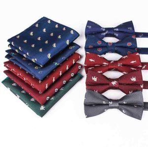 Anime Men Tie Set schattige stropdas met pocket square jacquard weef tie set zakdoek bowtie pak voor bruiloft cadeau set man bowtie j220816