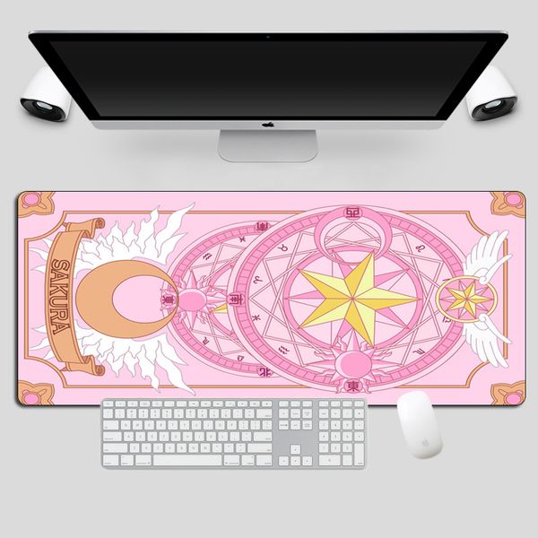 Tapis de souris dessin animé Captor Sakura, grand tapis de souris de jeu Otaku, bord de verrouillage, dessin animé XL, pour ordinateur portable et de bureau