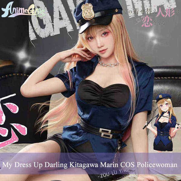 Anime My DressUp Darling Kitagawa Marin Cosplay Oficial de policía Uniforme Disfraz Anime Mujeres sexy Halloween Carnaval Traje con peluca J220720
