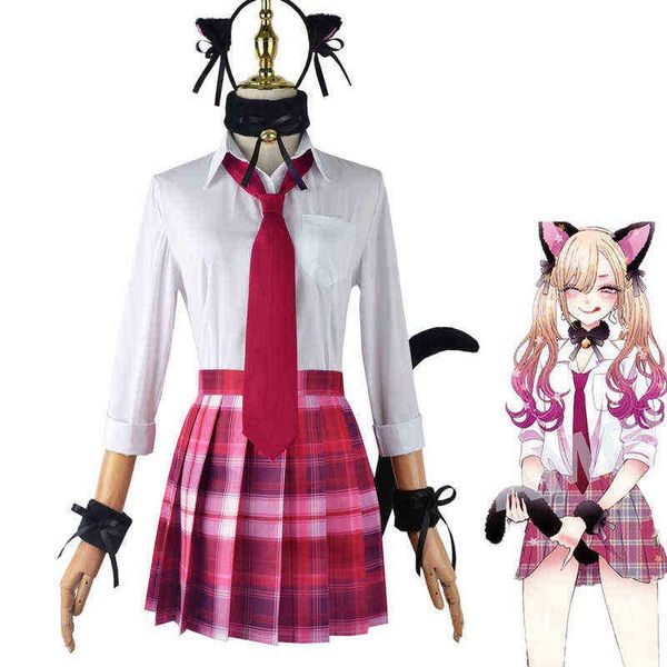 Anime My DressUp Sweetheart Cos Kitagawa Marin Catgirl Disfraz Cosplay Halloween Carnaval Traje Estudiante Ropa de mujer completa J220720