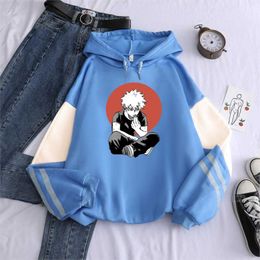 Anime My Hero Academia Bakugou Gedrukt Streetwear Heren Splicing Hoodies Mannen / Dames Cartoon Tops Casual Winter Oversized Hoodies Y0816