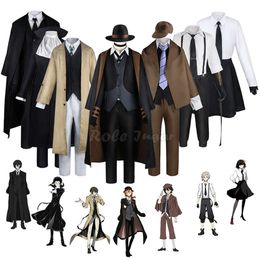 Anime Nakahara Chuuya Cosplay Bungo Stray Dogs disfraz hombre mujer gabardina negro Osamu Dazai uniforme trajes peluca Accesorios