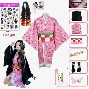 Anime Nezuko Cosplay Costume Kimono Devil Hunter Kamado Nezuko Costume Wig Girls Girls Kimono Uniform Vêtements 240510