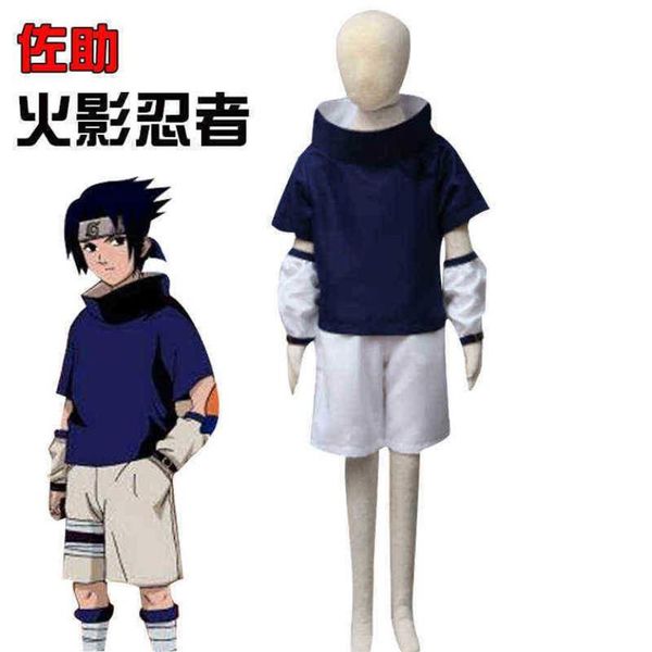 Anime Ninja porque tela Uchiha Sasuke Hokage Konohagakure verano Cosplay disfraz niños Cosplayer Comic Fans niños uniforme J220720282C