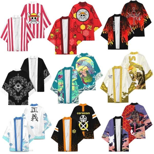 Anime One Piece Cosplay Costume Portgas D Ace singe D Luffy Roronoa Zoro Cloak Kimono Cardigan Robe Print Casual Coat Vêtements