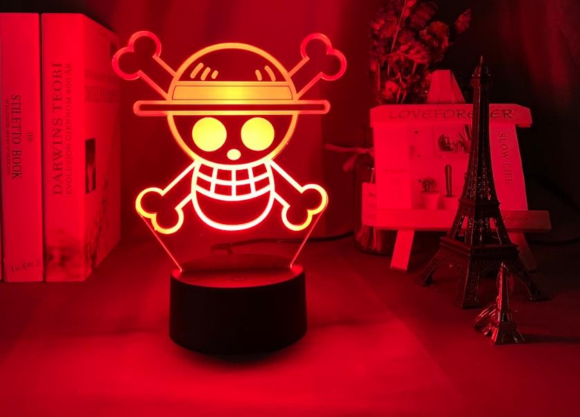 Anime One Piece Logo Kids Night Light Led Touch Sensor Färgrik Nattlampa För Barn Sovrum Dekoration Kall Skrivbord 3D Lampgåva