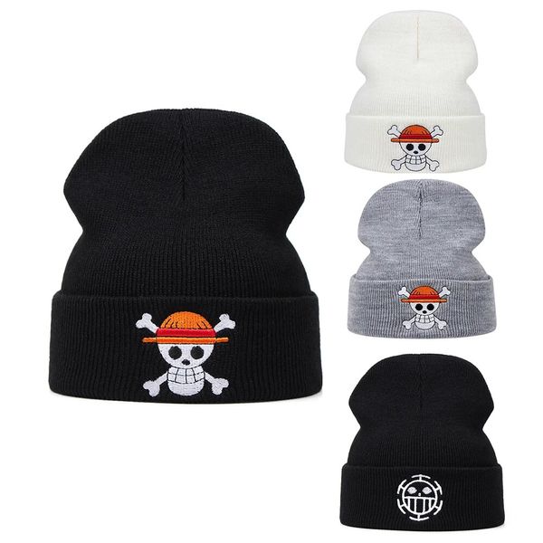 Anime One Piece Luffy Sombreros de punto Trafalgar Law Hat Portgas D Ace Cosplay Adulto Gorra unisex Disfraz de dibujos animados Luffy Hat Accesorios Winter knit hat