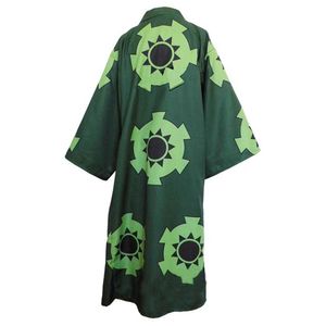Anime One Piece Roronoa Zoro Cosplay Kostuum Kimono Robe Volledige Pak Uit één Stuk Slicked-Back Green Pruik Short Layer Pruik Y0913