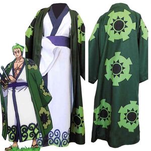 Anime Een Stuk Roronoa Zoro Cosplay Kostuum Wano Kuni Land Kimono Gewaad Volledige Pak Outfits Halloween Carnaval Pak AA220324264P