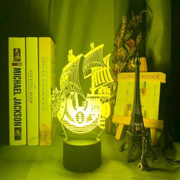 Anime ONE PIECE Thousand Sunny Ship Modèle Enfants Veilleuse pour Chambre Décor Lumière Cool Cadeau pour Enfant Salle D'étude Lampe De Table 3d213R