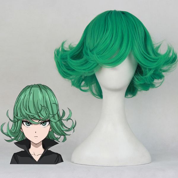 Anime One Punch Man Tatsumaki Cosplay Costume perruque 30cm 11.81 ''court fête vert perruque