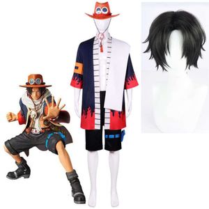 Costume de Cosplay des pirates de l'anime Portgas D Ace, ensembles Kimono et chapeau pour adultes, vêtements de spectacle de carnaval d'halloween