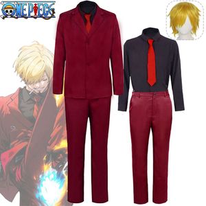 Anime Pirates Sanji Cosplay Costume hommes Sanji rouge uniforme Costume perruque Halloween Costume pour Mencosplay