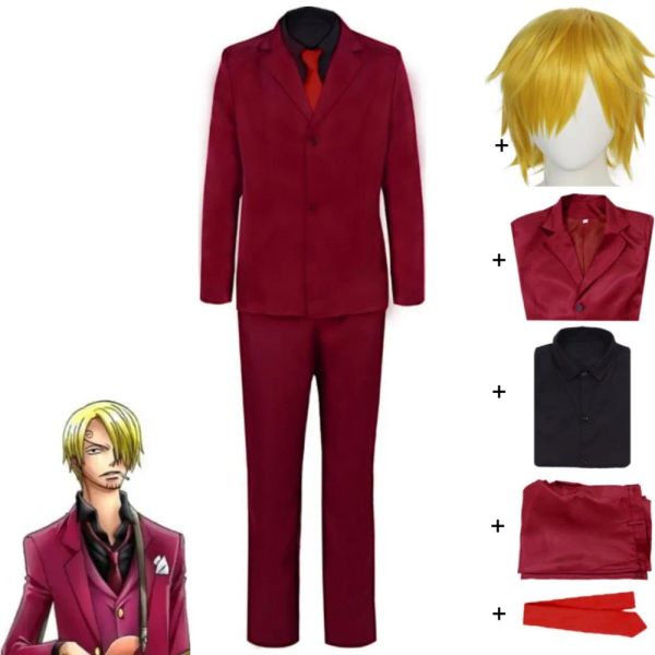 Anime pirates Vinsmoke sanji noire cosplay costume wig mantel pant