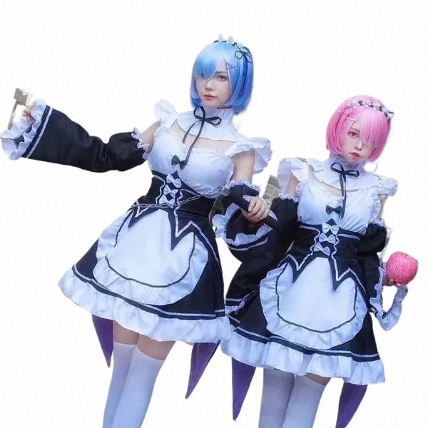 Anime Ram/Rem Lolita Maid Cosplay Disfraces Vestido Re: cero Kara Hajimeru Isekai Seikatsu Halen Disfraces para mujeres Loli Dr r1Hq #