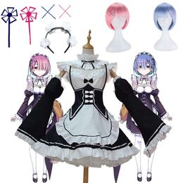 Robe de Cosplay de demoiselle d'honneur Anime Ram/rem Lolita Re:zero Kara Himeru Isekai Seikatsu, Costumes d'halloween pour femmes Loli Dresscosplay