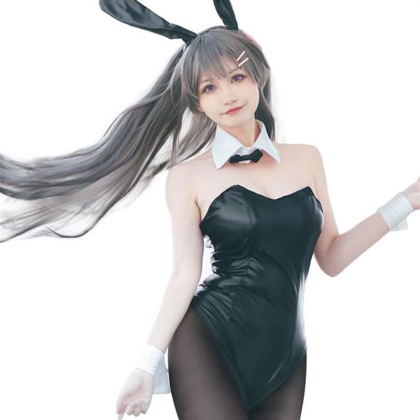 Anime Rascal ne rêve pas de lapin fille Sakurajima Mai Cosplay combinaison Sexy perruque Costume284S