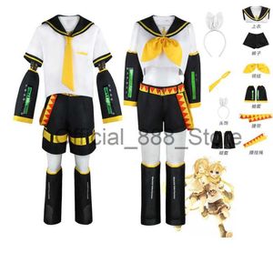 Anime Rin Len Disfraces de Halloween Uniforme Vocaloid Cosplay Peluca amarilla Top Pantalones Uniforme Ropa Halloween Carnaval Adultos Niños x0830