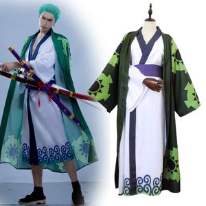 Anime Roronoa Zoro Cosplay Kostuums Roronoa Zoro Kimono Gewaad Mantel Riem Volledige Pak Halloween Kostuum voor Mannen Womancosplay