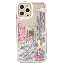 Anime landschap zonsondergang telefoonhoesje voor iPhone 15 14 13 12 11 15 Pro Max XS X XR Clear Landscape Soft Back Cover iPhone11 Capa Cases 100pcs